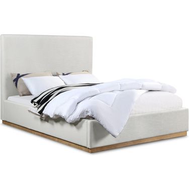 Alfie Linen Textured Fabric King Bed In Cream