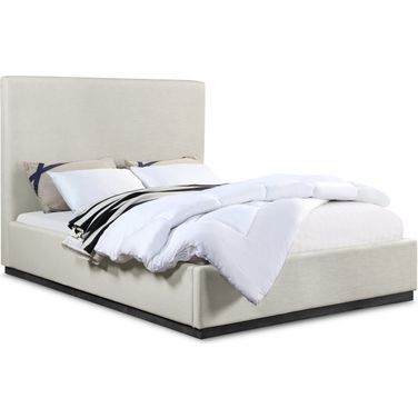Alfie Textured Fabric King Bed In Beige Linen