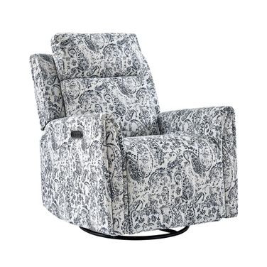 Alfons Swivel And Rocker Power Recliner With Headrest In Navy