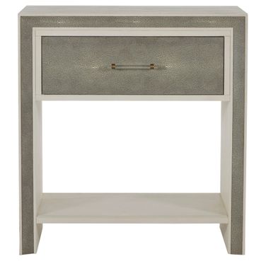 Alford Nightstand In Cerused White and Shagreen