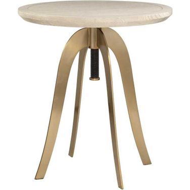 Alice Oak Adjustable Accent Table In White and Brushed Brass