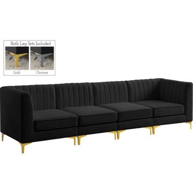 Alina Velvet 4 Piece Modular Sofa In Black