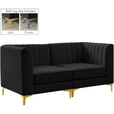 Alina Velvet 2 Piece Modular Sofa In Black