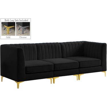 Alina Velvet 3 Piece Modular Sofa In Black