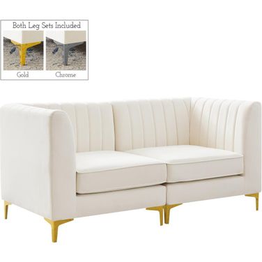 Alina Velvet 2 Seater Modular Sofa with Arm Support In Cream
