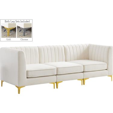 Alina Velvet 3 Seater Modular Sofa with Arm Support In Cream