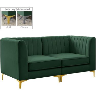Alina Velvet 2 Piece Modular Sectional In Green