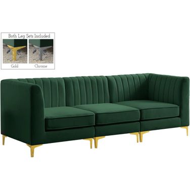 Alina Velvet 3 Piece Modular Sectional In Green
