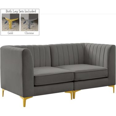 Alina Velvet 2 Seater Modular Sofa with Arm Support In Grey