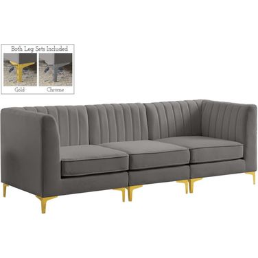 Alina Velvet 3 Seater Modular Sofa with Arm Support In Grey