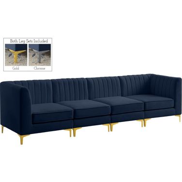 Alina Velvet 4 Seater Modular Sofa with Arm Support In Navy