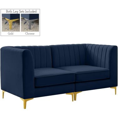 Alina Velvet 2 Seater Modular Sofa with Arm Support In Navy