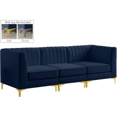Alina Velvet 3 Seater Modular Sofa with Arm Support In Navy