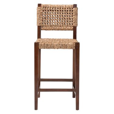 Alise Handwoven Seagrass Bar Stool with Mahogany Wood Frame In Natural and Earthy Brown