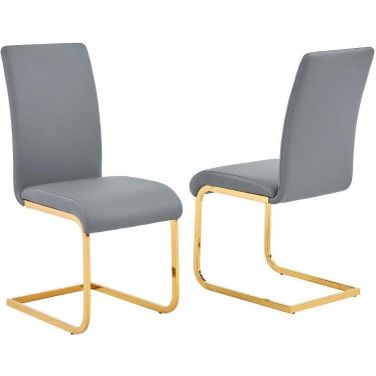 Alison Faux Leather Chrome Dining Side Chair Set of 2 In Gray And Gold