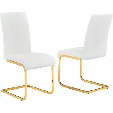 Alison Faux Leather Chrome Dining Side Chair Set of 2 In White And Gold