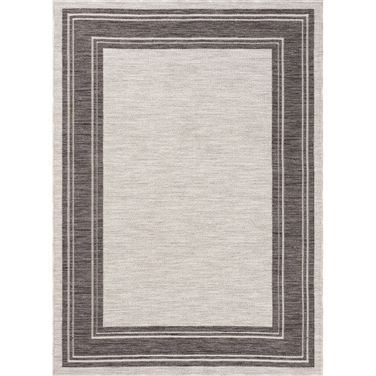 Alivo Bordered Power-Loomed Indoor/Outdoor Area Rug In Ivory and Gray