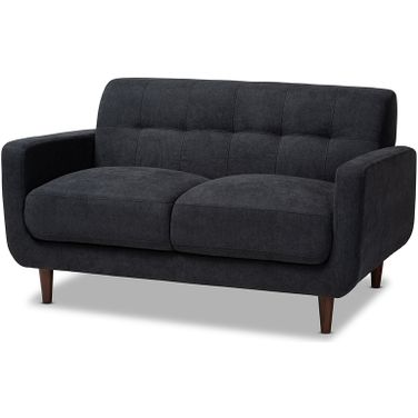 Allister Mid-Century Modern Dark Grey Fabric Upholstered Loveseat