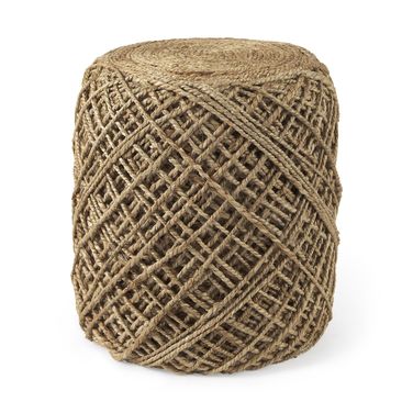 Allium Handwoven Wool Cylindrical Pouf In Brown