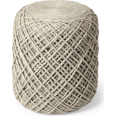 Allium Handwoven Wool Cylindrical Pouf In Oatmeal