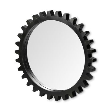 Alloy Cog 37 Inch Metal Round Frame Mirror In Black