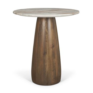 Allyson 32 Inch Round Wood with Marble Top Bistro Table In Medium Brown and Pink