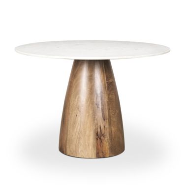 Allyson 42 Inch White Marble Top Dining Table In Medium Brown