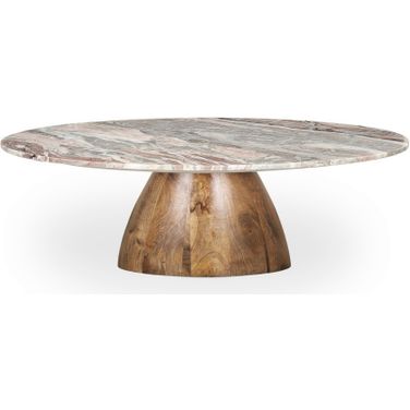 Allyson Round Marble Pedestal Coffee Table In Brown
