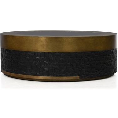 Alma Cocktail Table In Black/Brushed Antique Brass/Brown