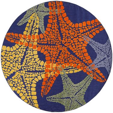 Aloha 7'10" x 7'10" Round Outdoor Rug In Blue Multi