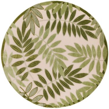 Aloha 7'10" x 7'10" Round Outdoor Rug In Ivory and Green