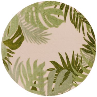 Aloha 7'10" x 7'10" Round Outdoor Rug In Ivory and Green