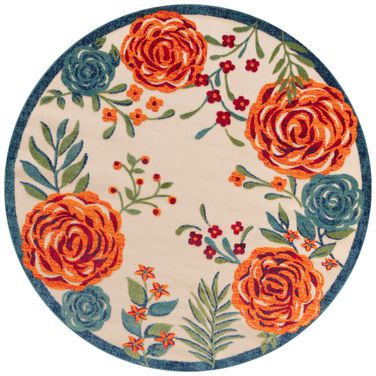 Aloha 7'10" x 7'10" Round Outdoor Rug In Ivory Multi