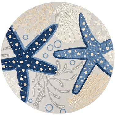 Aloha 7'10" x 7'10" Round Coastal Rug In Blue Grey