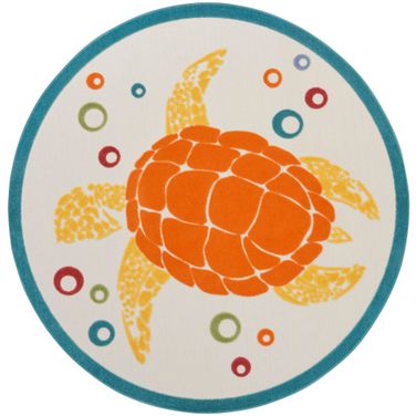 Aloha 7'10" x 7'10" Round Rug In Teal and Multicolor