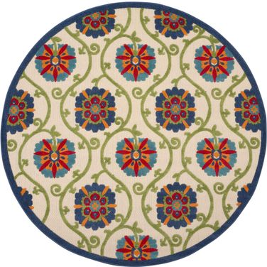 Aloha Blue and Multicolor 7'10" x 7'10" Round Contemporary Area Rug