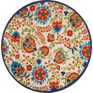 Aloha Multicolor 7'10" x 7'10" Round Farmhouse Area Rug