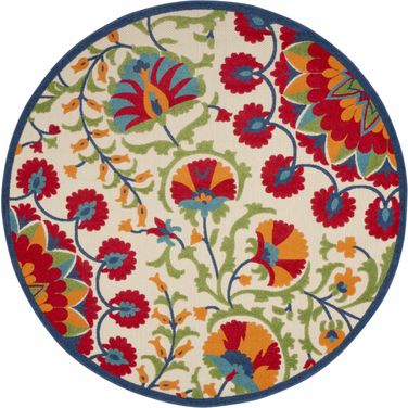 Aloha Red and Multicolor 7'10" x 7'10" Round Area Rug