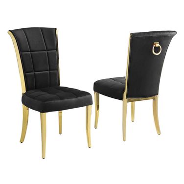 Alondra Side Chairs Set of 2 In Black Velvet and Gold Chrome