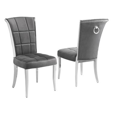 Alondra Side Chairs Set of 2 In Dark Gray Velvet and Chrome