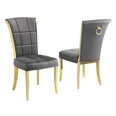 Alondra Side Chairs Set of 2 In Dark Gray Velvet and Gold Chrome