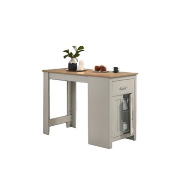 Alonzo 47 Inch Small Space Counter Height Dining Table with Cabinet and Drawer Storage In Light Gray