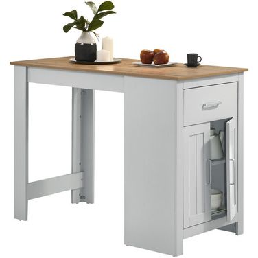 Alonzo 47 Inch Small Space Counter Height Dining Table with Cabinet and Drawer Storage In Oak and White