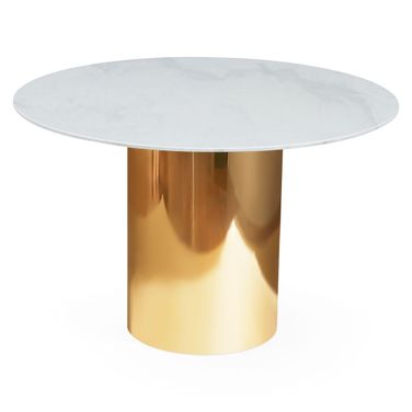 Alphaville 44 Inch Dining Table In Honed Brass and White Marble