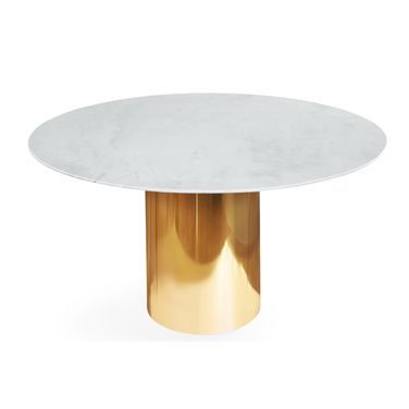 Alphaville 54 Inch Dining Table In Honed Brass and White Marble