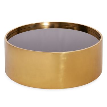 Alphaville Cocktail Table In Honed Brass and Black Glass
