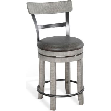 Alpine Swivel Counter Barstool with Cushion Seat Set of 2 In Grey