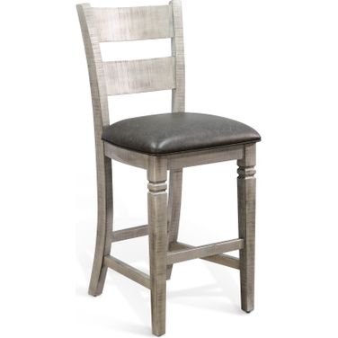 Alpine Ladderback Barstool with Cushion Seat Set of 2 In Grey