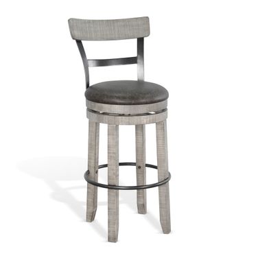 Alpine 19 Inch Swivel Barstool with Cushion Seat Set of 2 In Grey