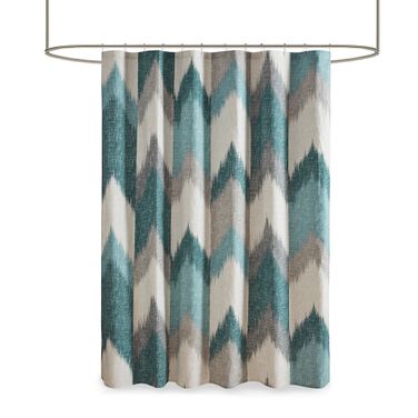 Alpine Cotton Printed Shower Curtain In Aqua
